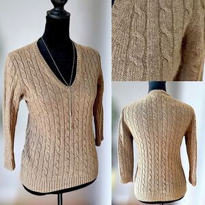 J Crew Merino Wool Cableknit V-Neck Sweater Size S